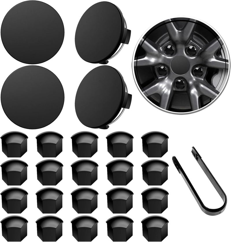 H3JANG Wheel Center Caps for Tesla Model Y Model 3 19 Inch Model S 20 Inch Wheel Hub Caps Center Cover with 4 Hub Center Cap + 20 Lug Nut Cover + 1 Pack Wrench No Logo (Matte Black) - Image 1